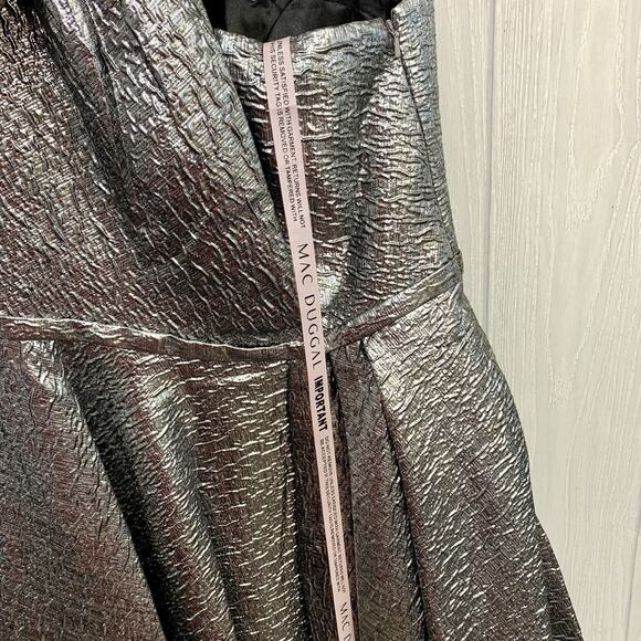 Mac Duggal Silver One Shoulder Bow Midi Dress 67906 Size 8 NWT - Picture 7 of 9